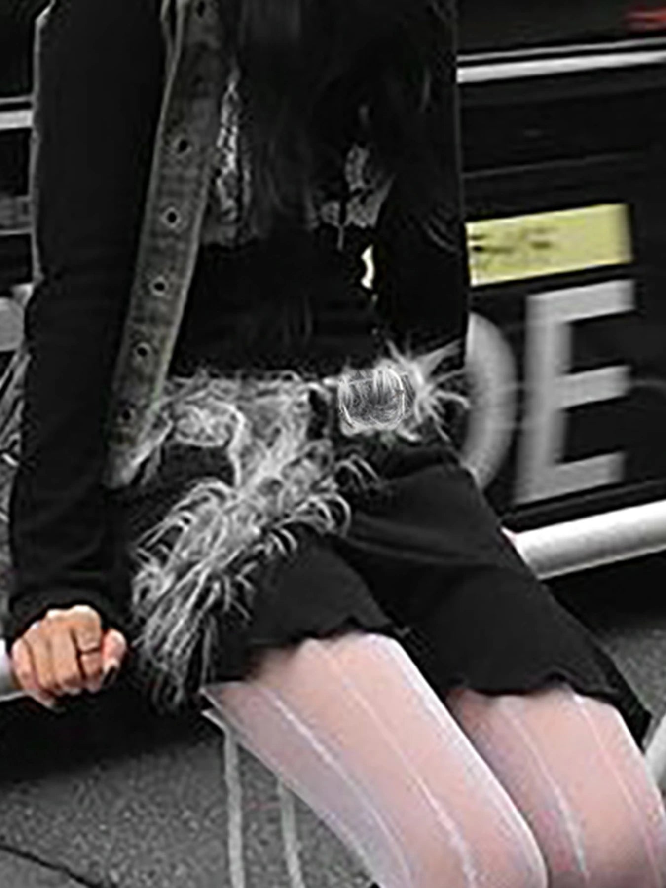 Gray Faux Fur Gothic Leather Belt