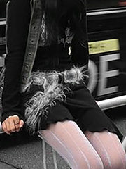 Gray Faux Fur Gothic Leather Belt