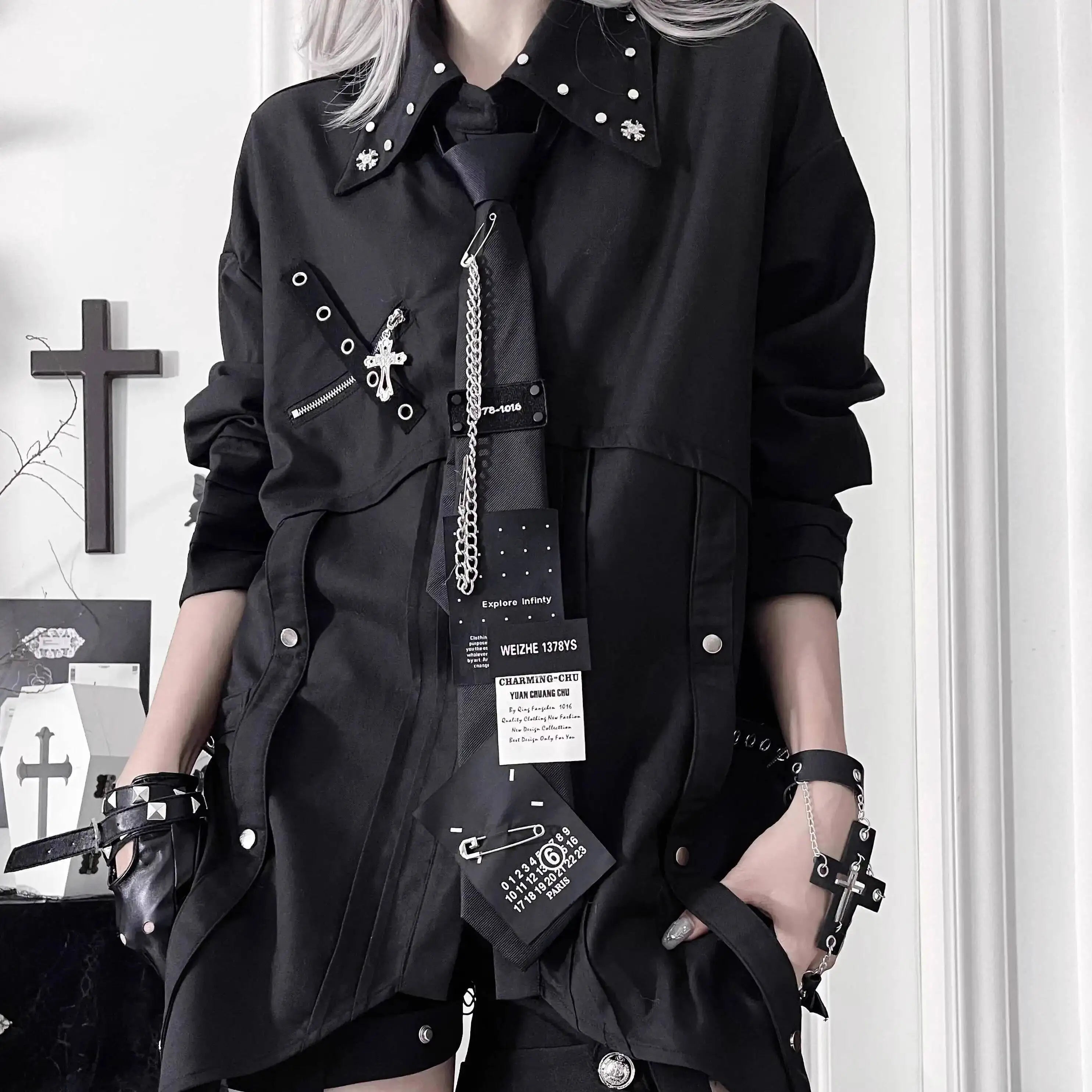 Gothic Metal Accent Tie Blouse Secondary image