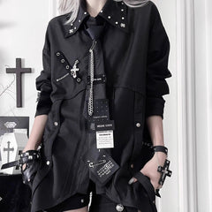 Gothic Metal Accent Tie Blouse