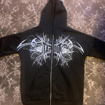 Gothic Rock Letter Embroidery Hoodie