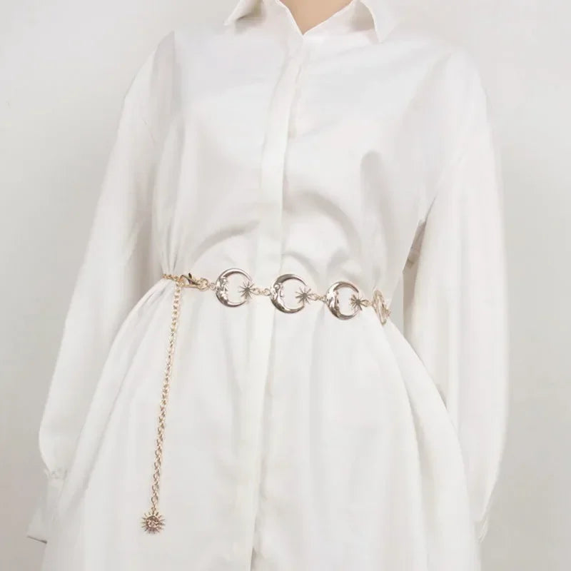 Gold Gothic Chain Moon Sun Metal Belt