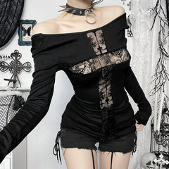 Dark Lace Patchwork Gothic Blouse