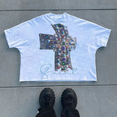 Gothic Retro Cross Pattern Cotton T-shirt