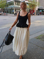 Square Neck Peplum Bubble Hem Crop Top