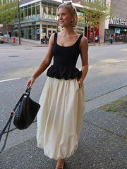 Square Neck Peplum Bubble Hem Crop Top