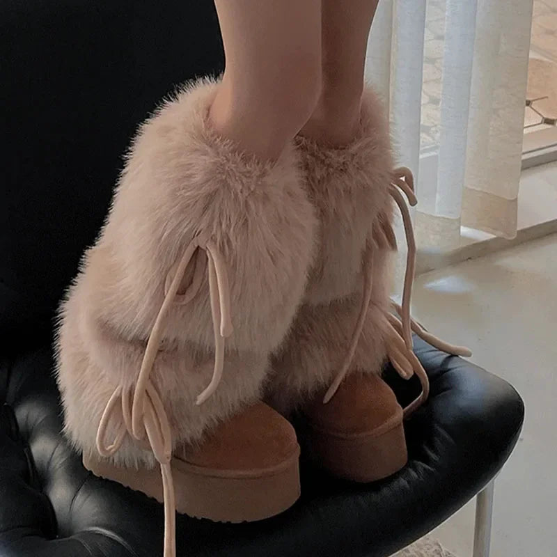 Gothic Rabbit Fur Bow Plush Sock