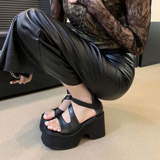 Black Gothic Platform Chunky Sandal
