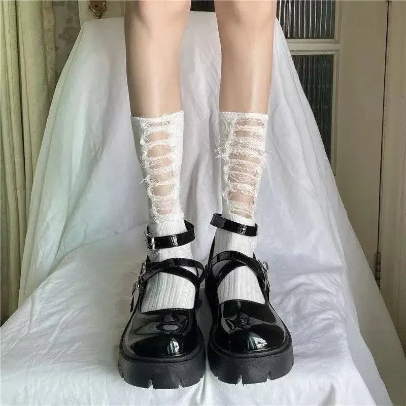 Gothic Ripped Japanese Knit Sock