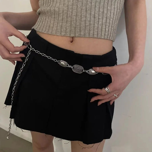 Silver Gothic Retro Waist Chain Belt