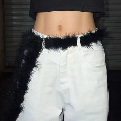 Y2K Gothic Punk Fur Plush Waist Chain Belt