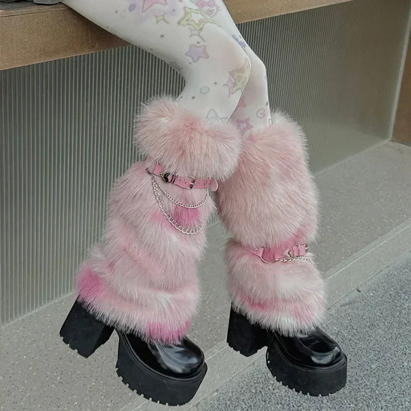 Gothic Leopard Fur Chain Belt Sock