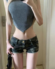 Geometry Embroidery Denim Short