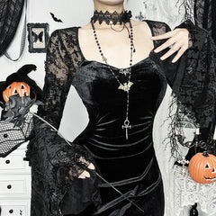 Lace Mesh High Slit Flared Maxi Dress