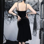 Backless Velvet Lace Patchwork Midi Dress