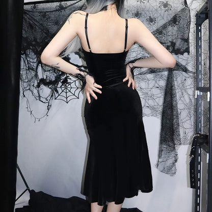 Backless Velvet Lace Patchwork Midi Dress