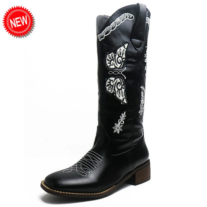 Love Heart Mid-Calf Chunky Heel Punk Western Boot
