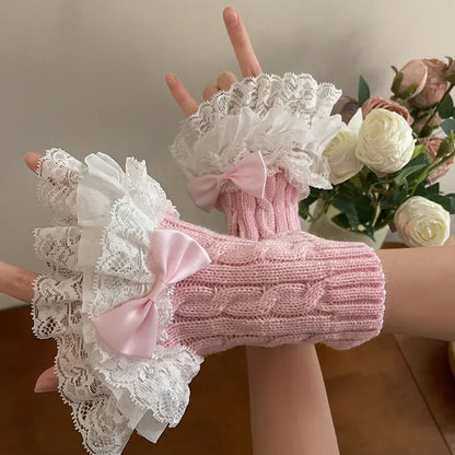 Gothic Lace Bowknot Winter Glove