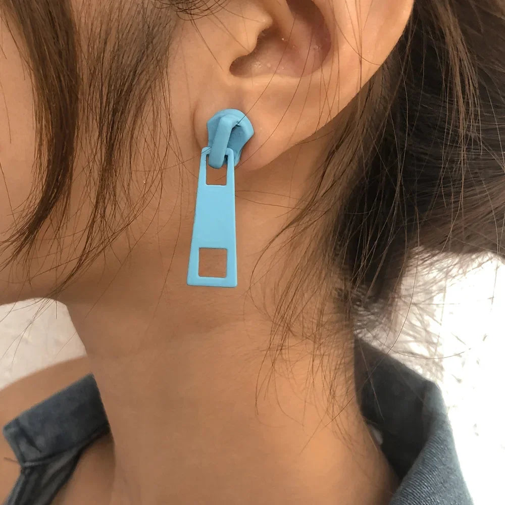 Personality Zipper Geometric Hip Hop Earring