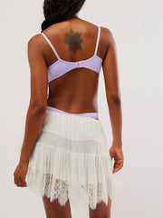 Tiered Lace Mini Pleated Skirt