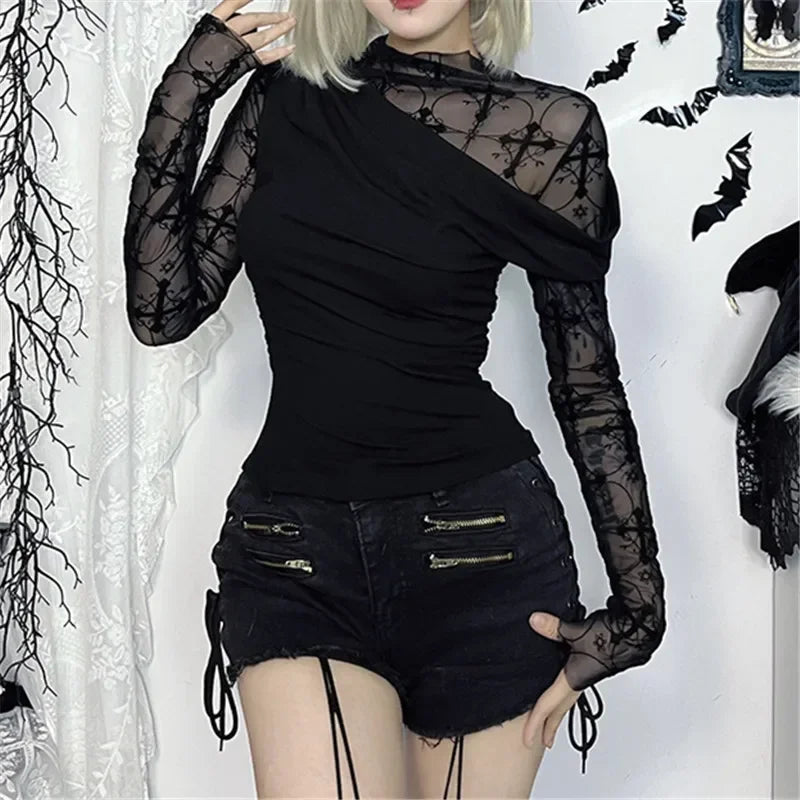 Dark Gothic Mesh Patchwork Blouse Main image