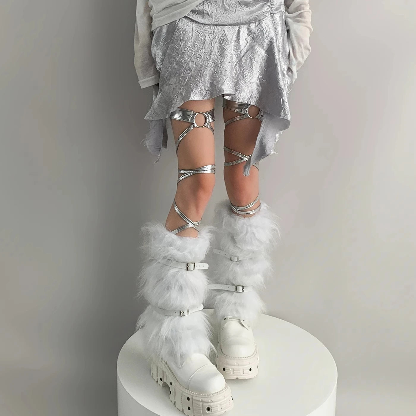 Gothic Leather Belt Fur Sock