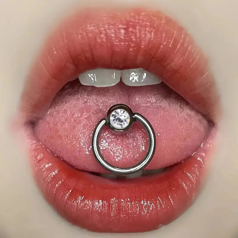 Zircon Stainless Steel Barbell Tongue Ring Main image