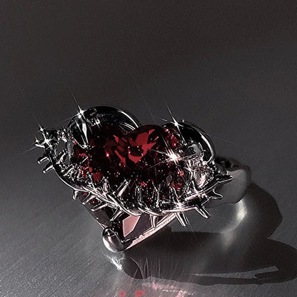 Punk Thorns Vine Red Rhinestones Gothic Ring