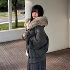 Hooded Stand Collar Plush Coat
