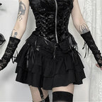 Cross Patchwork Pleated Gothic Skirt