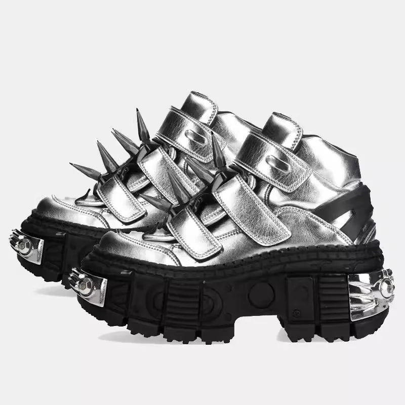 Silvery Gothic Lace-Up Platform Sneaker