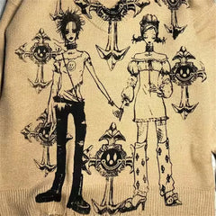 Dark Retro Y2K American Street Hooded Round Neck Loose Knit Sweater