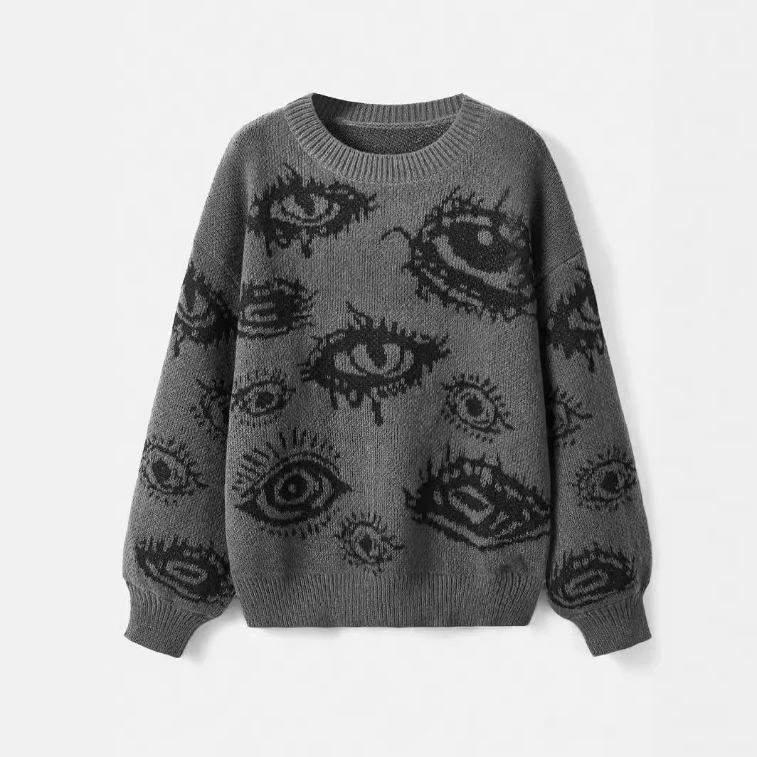 Round Neck Color Block Loose Streetwear Knitted Sweater