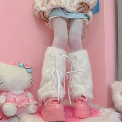 Gothic Ribbon Bow Faux Fur Sock