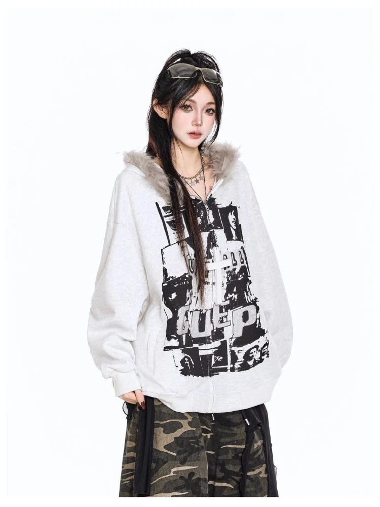 Vintage Print Hooded Coat