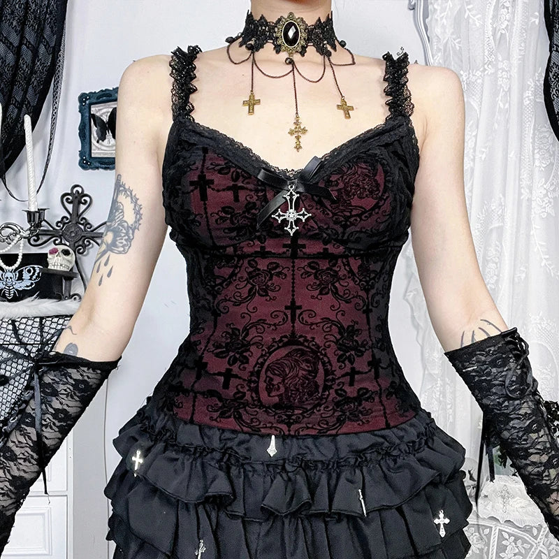 Lace Trim Backless Flocking Corset Main image