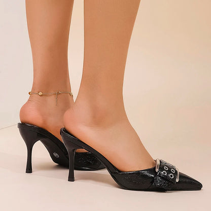 Buckle Decor Gothic Pointed Toe Black High Heel
