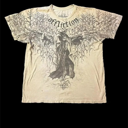 Grunge Wings Print Cotton T-shirt