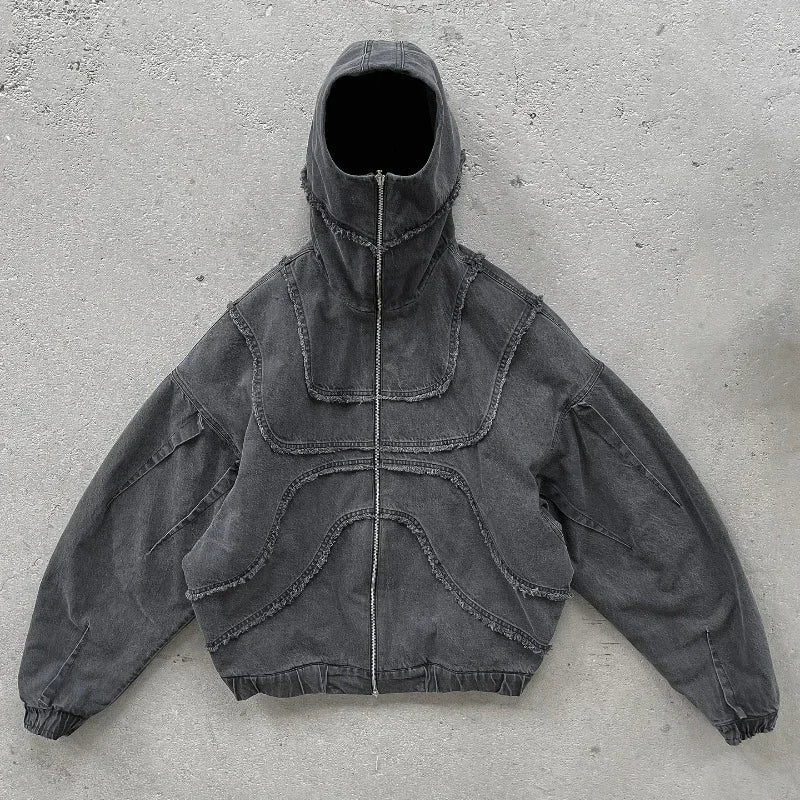 Y2K Gothic Denim Splicing Zipper Hoodie