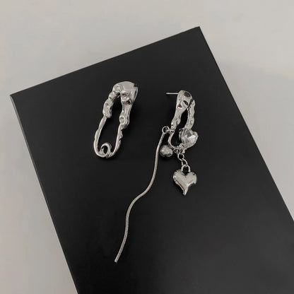 Dark Punk Metal Chain Cross Love Earring