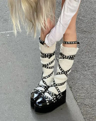 Lady Mirror PU Spiked Lace-up Gothic Platform Boot