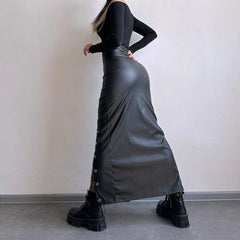 PU Leather Collage Splicing Long Skirt