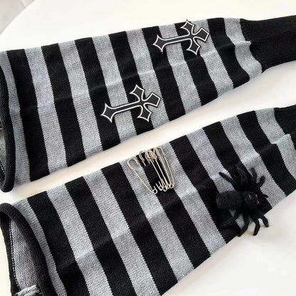 Gothic Cross Striped Knitted Sock