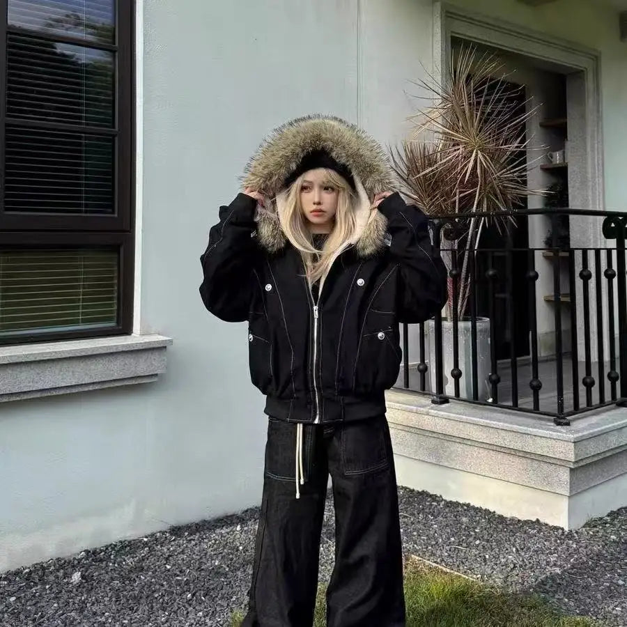 Hooded Stand Collar Plush Coat Main image