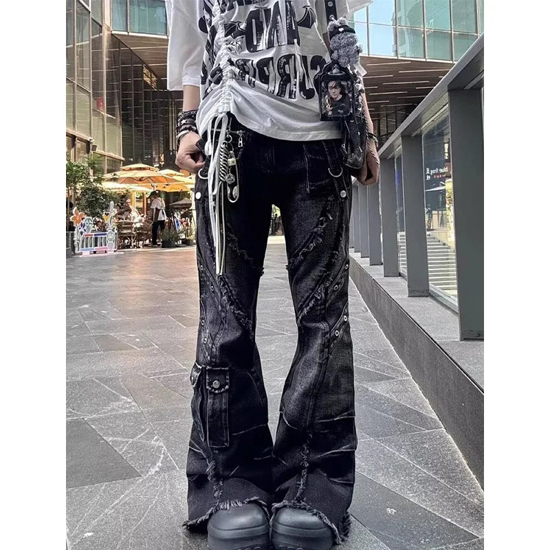 Distressed Denim Flare Pants