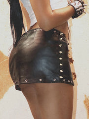 Flare Solid Color PU Leather Skirt