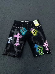 Punk Applique Loose Shorts
