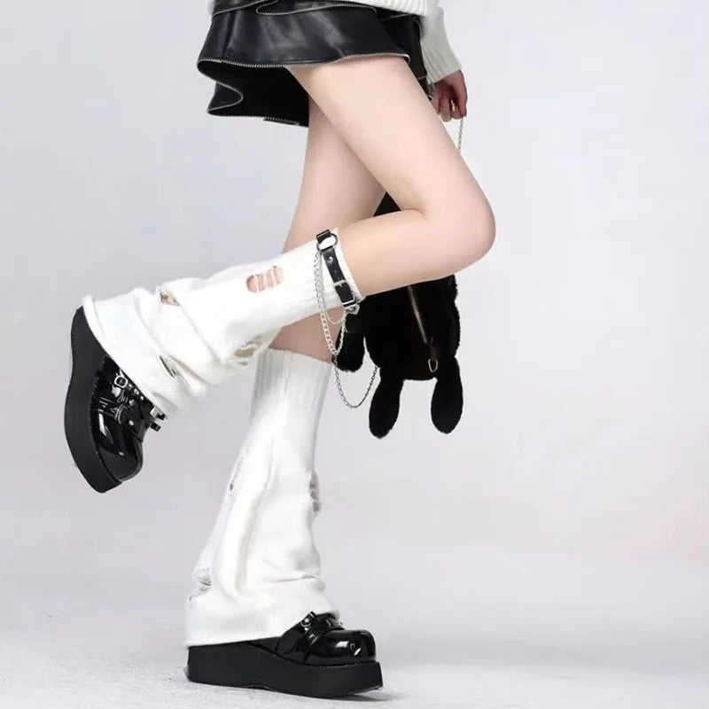 Gothic Over Knee Leather Buckle Sock