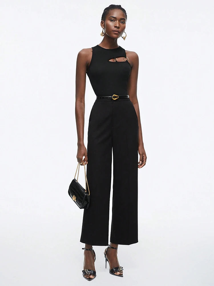Casual Black Y2K Sleeveless Crop Top