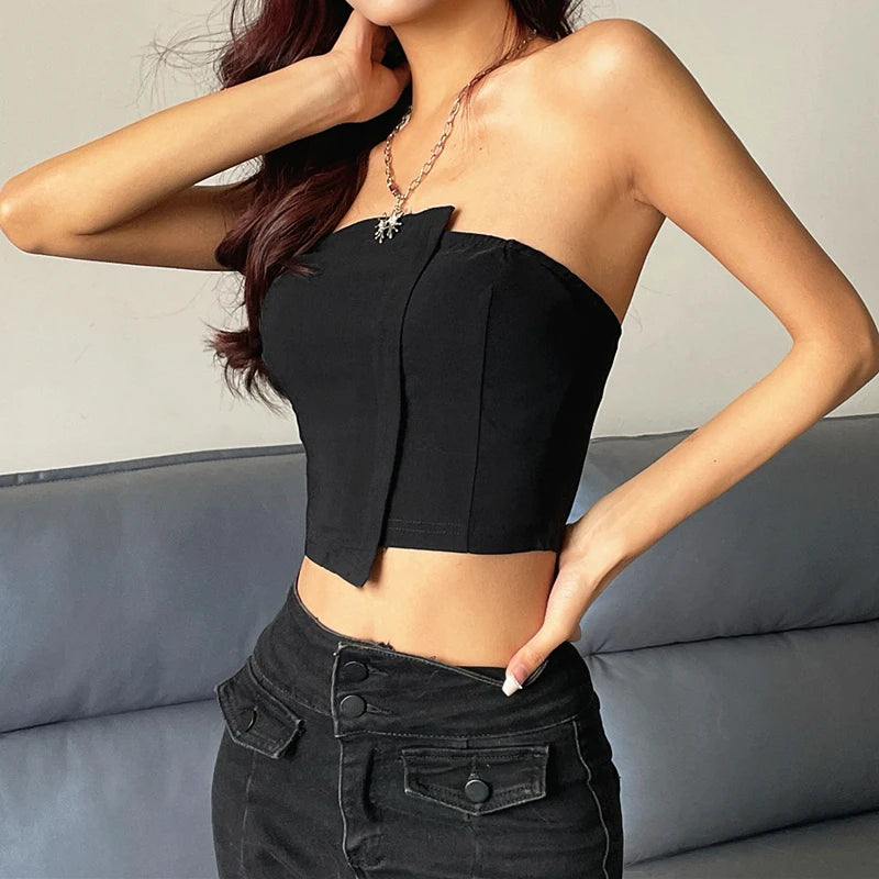 Irregular Strapless Zipper Tube Summer Crop Top Main image